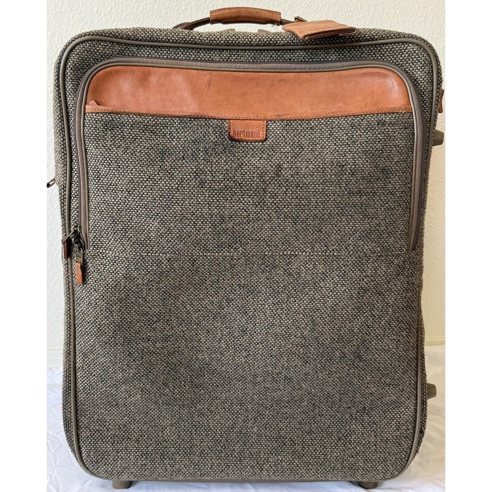 Vintage Hartmann Tweed Leather Rolling Suitcase 2 Wheeled Carry On Bag 22" Great